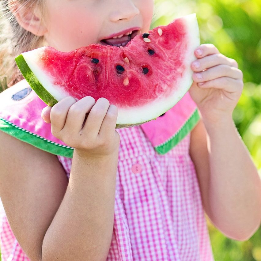 girl, eating, watermelon